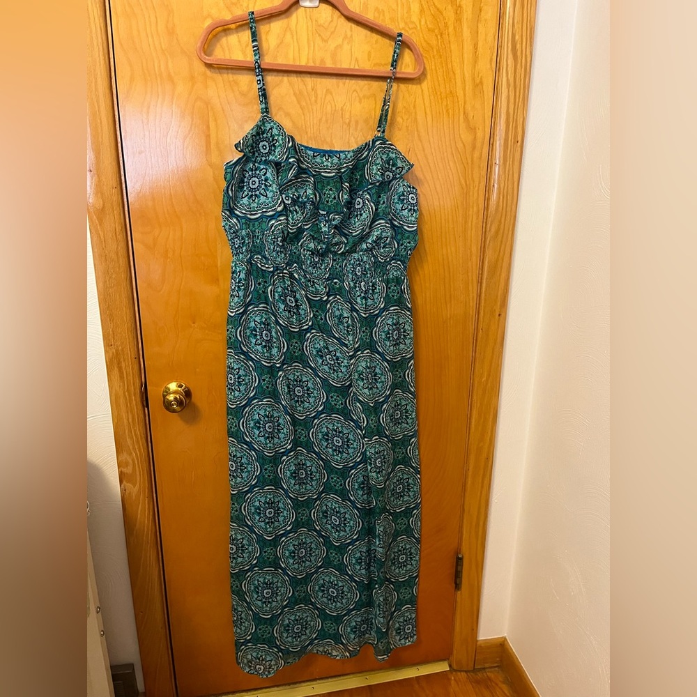 Faded Glory Maxi Dress Green Print XXL (20)